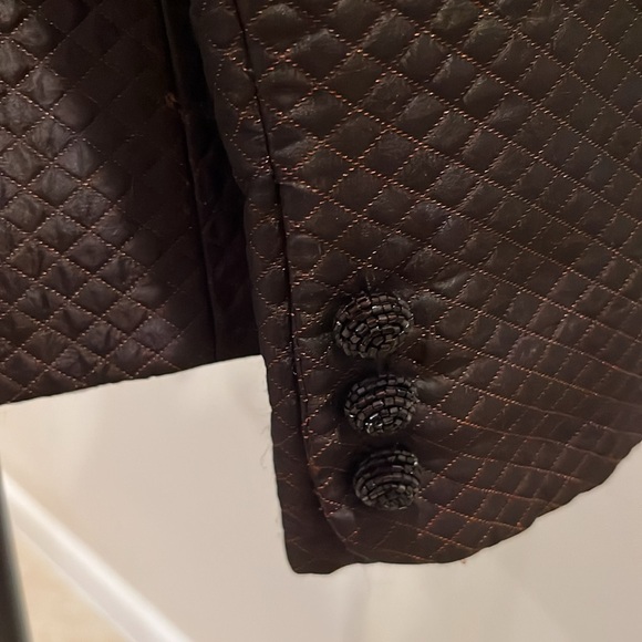Pamela Dennis Quilted Silk Blazer Chocolate Brown Beaded Buttons Size 6 USA - Picture 6 of 14